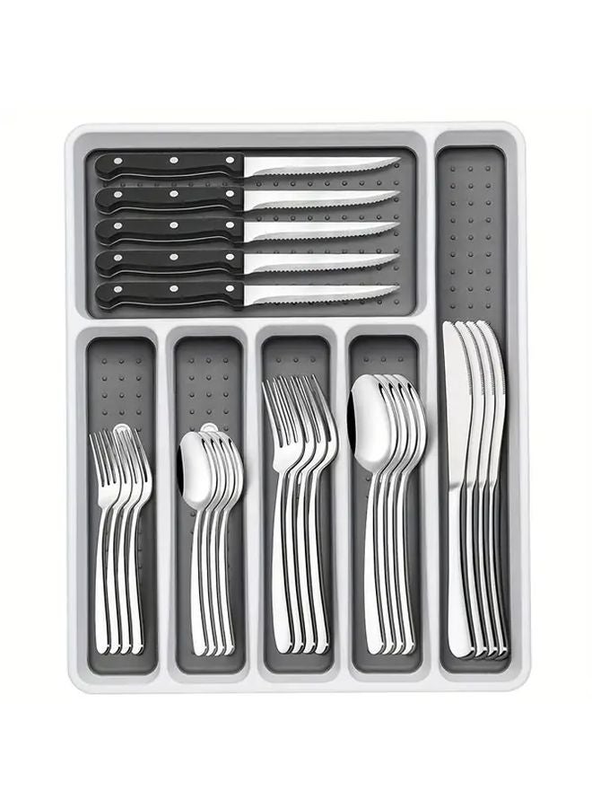 48 Pcs Stainless Steel Silverware Set With Steak Knives And Storage Box - Image 1