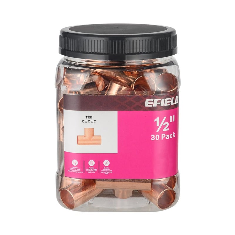 EFIELD Pro 30Pack EFIELD 12 X 12 X 12 C X CX C Copper Tee LF Copper Plumbing Fittings with Sweat Solder Connection 05 InchCOPPER010 - Image 2