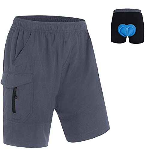 Ksmien Men's Mountain Bike Shorts 3D Padded MTB Bicycle Cycling Shorts Lightweight Loose-Fit Grey - Image 1