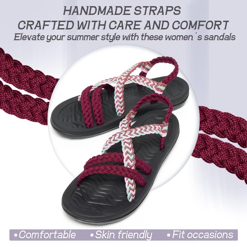 MEGNYA Women's Athletic Sport Shoes for Beach, Lightweight Braided Slide Sandals with Arch Support, Comfortable Walking Sandals for Outdoor Activieies Bordeaux Pink Size 8 - Image 4