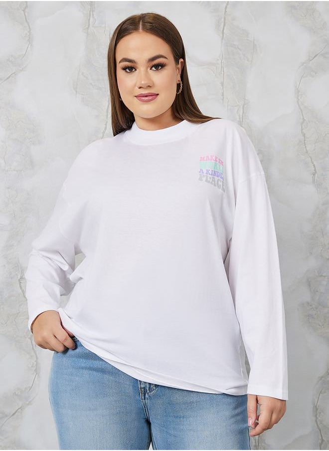 Styli - Oversized High Neck Slogan Longline T-Shirt - Image 1