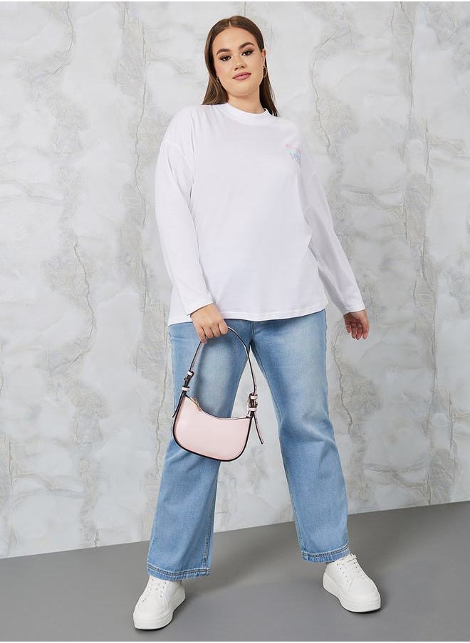 Styli - Oversized High Neck Slogan Longline T-Shirt - Image 1