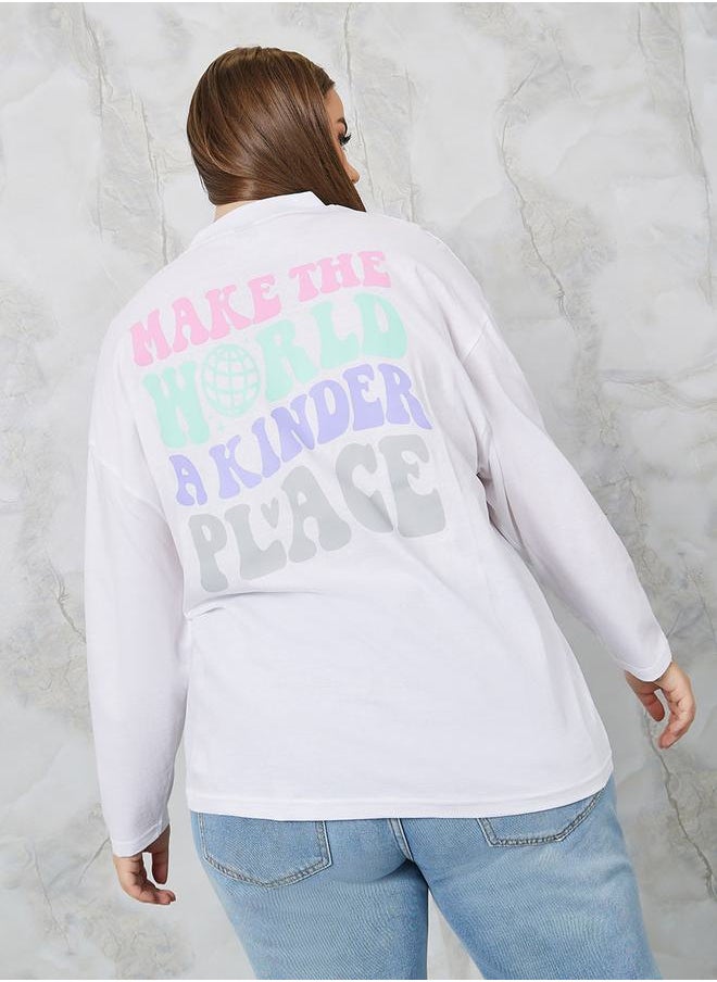 Styli - Oversized High Neck Slogan Longline T-Shirt - Image 1