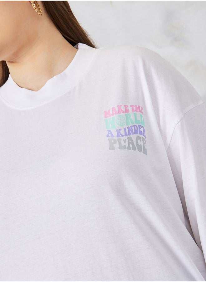 Styli - Oversized High Neck Slogan Longline T-Shirt - Image 1
