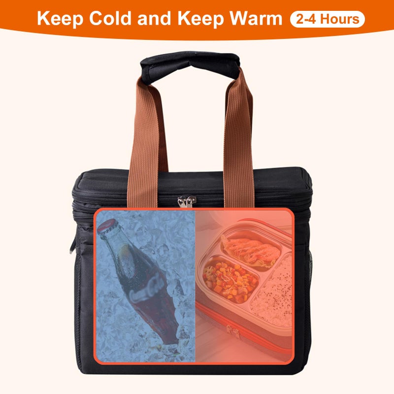 eutopic Lunch Bag Upgraded Insulated Lunch Box for Men and Women - 15-20L Expandable Double Deck, Leakproof Soft Cooler Bag with Side Tissue Pocket - Large Adult Lunch Tote for Work, Picnic, Beach (Black) - Image 4