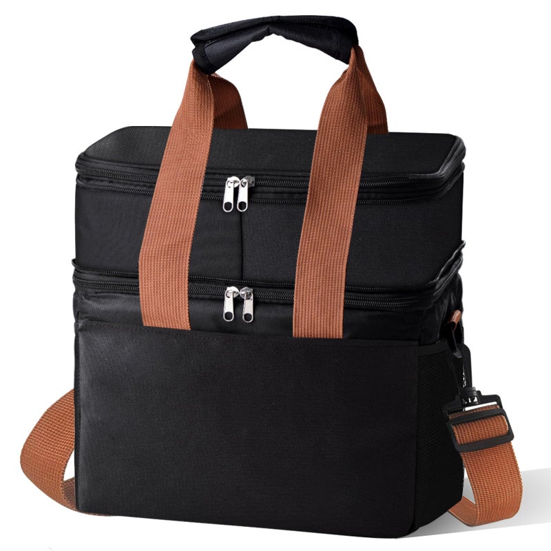 eutopic Lunch Bag Upgraded Insulated Lunch Box for Men and Women - 15-20L Expandable Double Deck, Leakproof Soft Cooler Bag with Side Tissue Pocket - Large Adult Lunch Tote for Work, Picnic, Beach (Black) - Image 1