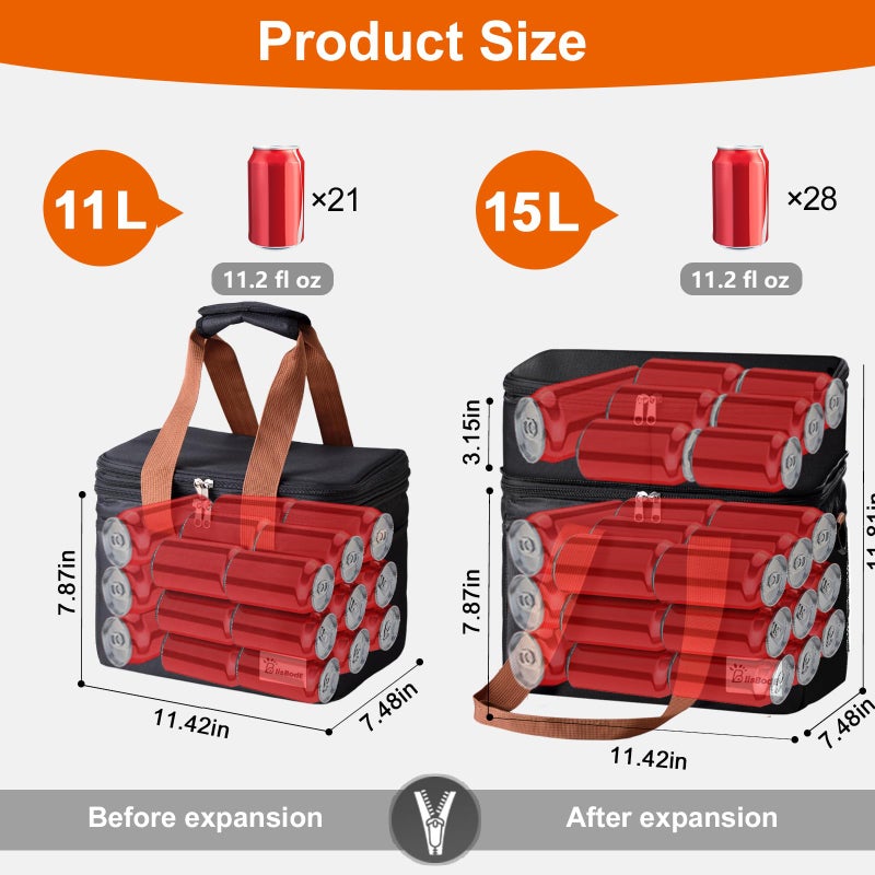 eutopic Lunch Bag Upgraded Insulated Lunch Box for Men and Women - 15-20L Expandable Double Deck, Leakproof Soft Cooler Bag with Side Tissue Pocket - Large Adult Lunch Tote for Work, Picnic, Beach (Black) - Image 2
