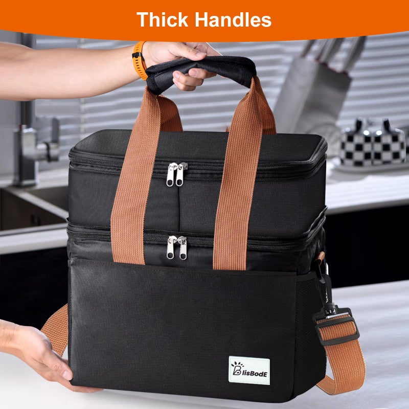eutopic Lunch Bag Upgraded Insulated Lunch Box for Men and Women - 15-20L Expandable Double Deck, Leakproof Soft Cooler Bag with Side Tissue Pocket - Large Adult Lunch Tote for Work, Picnic, Beach (Black) - Image 3