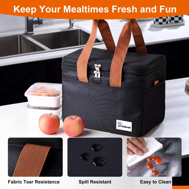 eutopic Lunch Bag Upgraded Insulated Lunch Box for Men and Women - 15-20L Expandable Double Deck, Leakproof Soft Cooler Bag with Side Tissue Pocket - Large Adult Lunch Tote for Work, Picnic, Beach (Black) - Image 5
