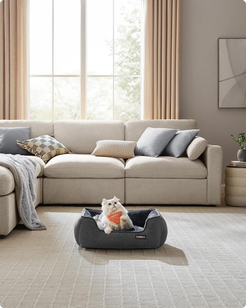 Dog Bed, Linen-Look Pet Bed, Dog Sofa Bed with Raised Edges, Non-Slip Bottom, Removable Washable Cover, S, for Miniature Dogs, 60 x 50 x 21 cm, Dark Grey PGW009G01 - Image 2