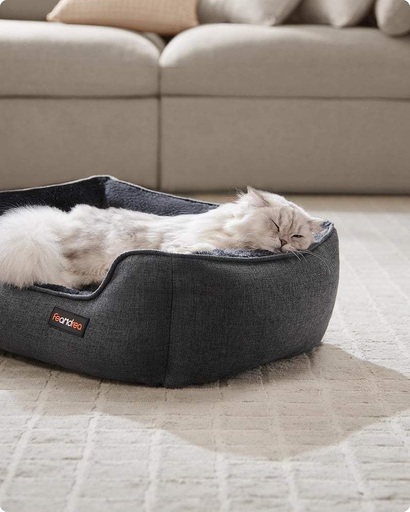 Dog Bed, Linen-Look Pet Bed, Dog Sofa Bed with Raised Edges, Non-Slip Bottom, Removable Washable Cover, S, for Miniature Dogs, 60 x 50 x 21 cm, Dark Grey PGW009G01 - Image 3