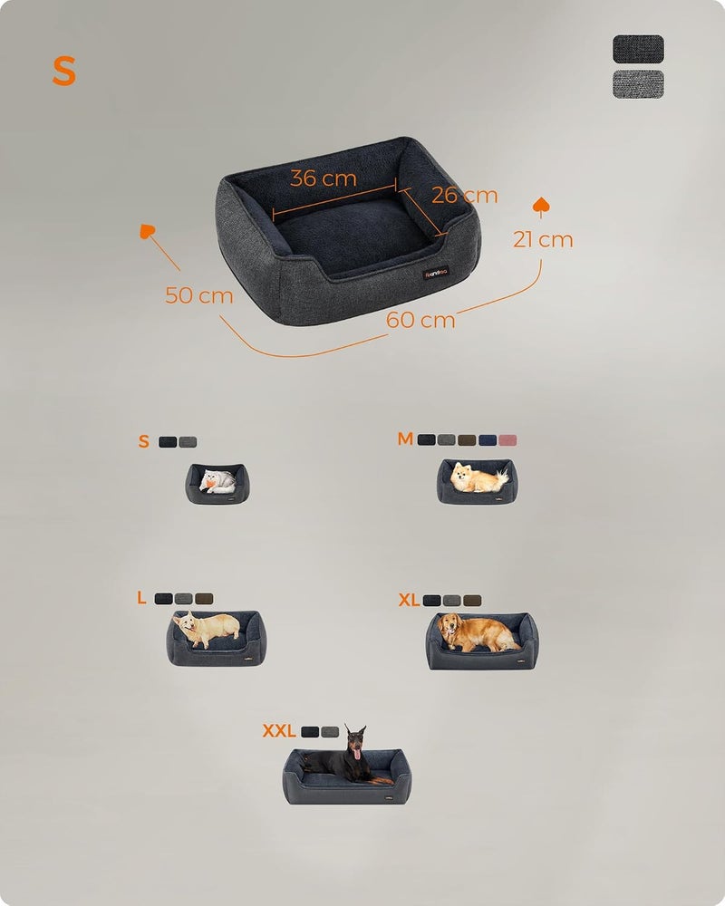 Dog Bed, Linen-Look Pet Bed, Dog Sofa Bed with Raised Edges, Non-Slip Bottom, Removable Washable Cover, S, for Miniature Dogs, 60 x 50 x 21 cm, Dark Grey PGW009G01 - Image 5