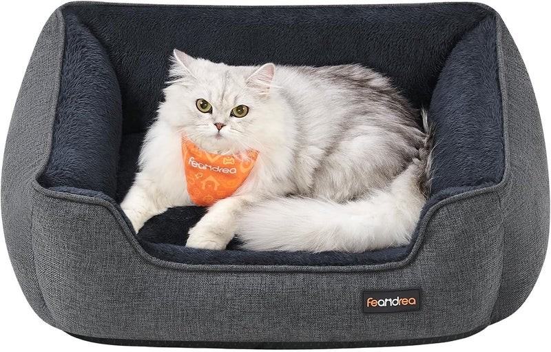 Dog Bed, Linen-Look Pet Bed, Dog Sofa Bed with Raised Edges, Non-Slip Bottom, Removable Washable Cover, S, for Miniature Dogs, 60 x 50 x 21 cm, Dark Grey PGW009G01 - Image 1
