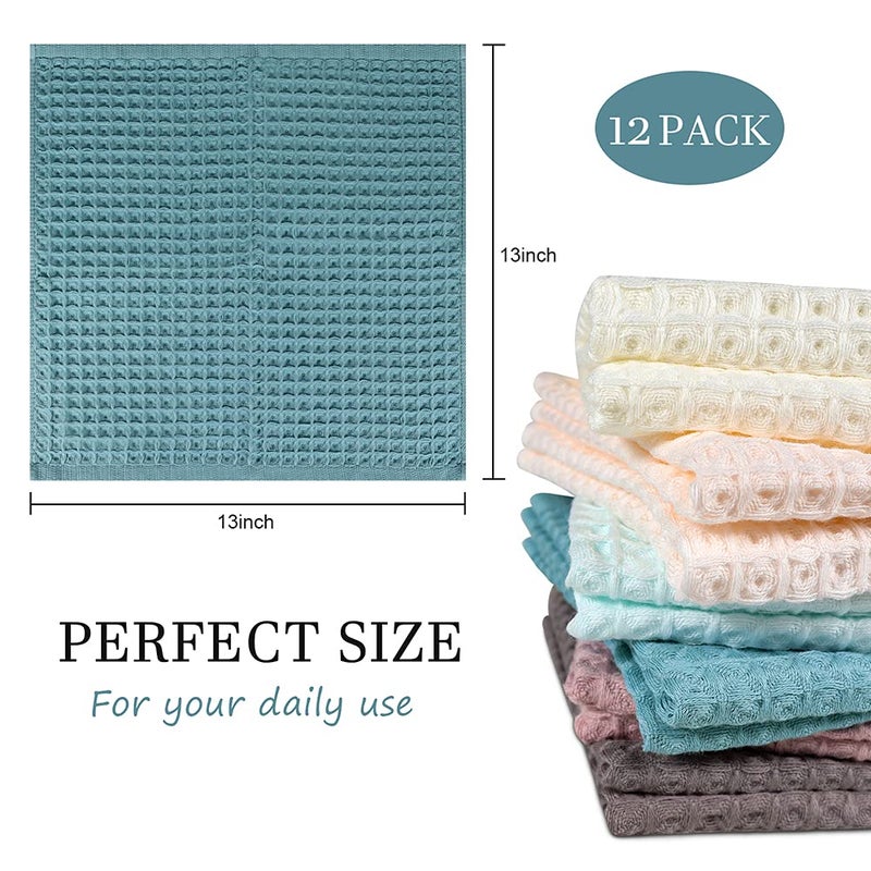Vfaejll Cotton Kitchen Towels 12 Pack Waffle Weave Dish Towels For Drying Dishes 13X13 Inches Dish Rags For Washing Dishes  Kitchen Towels Mix Color Dish Towels - Image 3