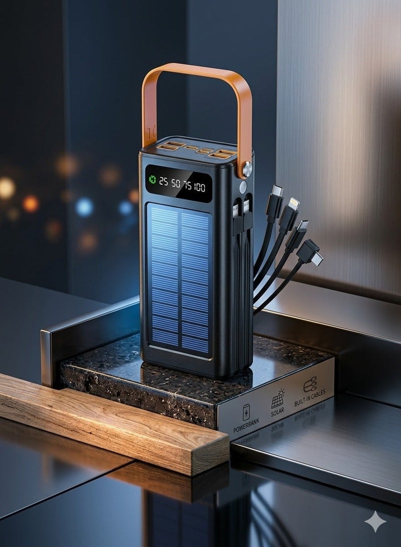 3Q 30,000mAh Smart Solar Power Bank – Fast Charging, Built-in Flashlight & Integrated Cables for Camping - Image 3