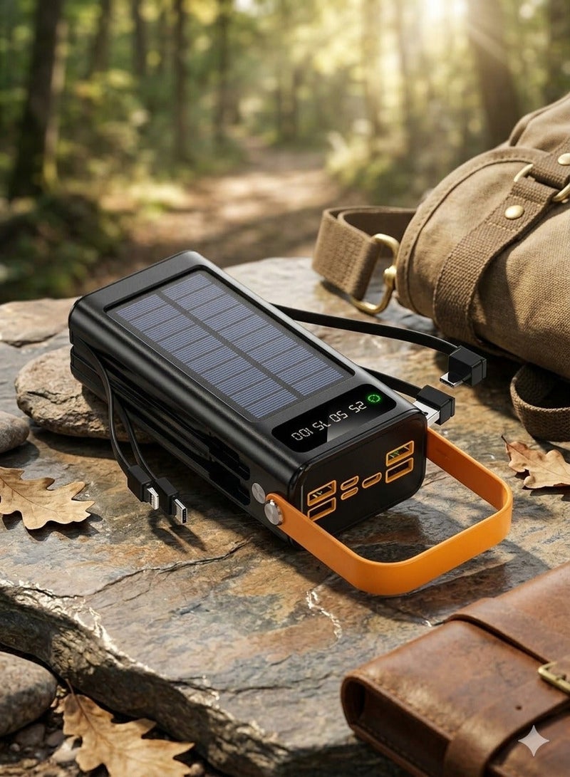 3Q 30,000mAh Smart Solar Power Bank – Fast Charging, Built-in Flashlight & Integrated Cables for Camping - Image 2