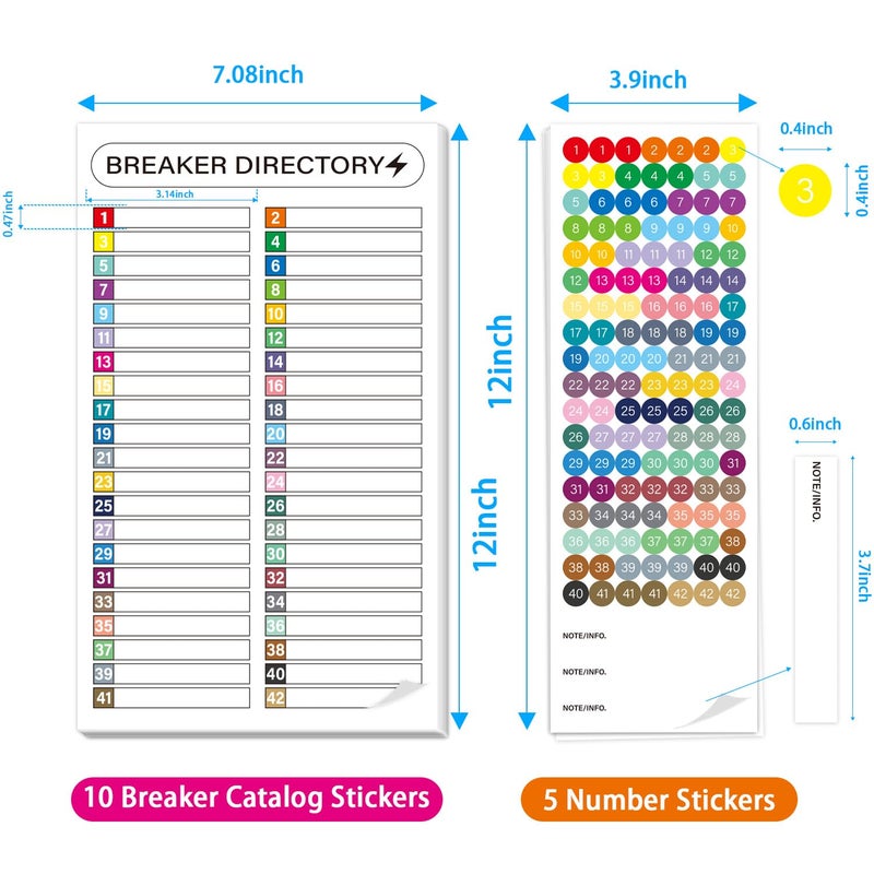 STARLIBOO 16 Sheets Breaker Panel Labels, Electrical Box Sticker Numbers Breaker Panel Labels Electrical Sticker Number Catalog Load Center Adhesive Waterproof Durable- Mix Colors - Image 2