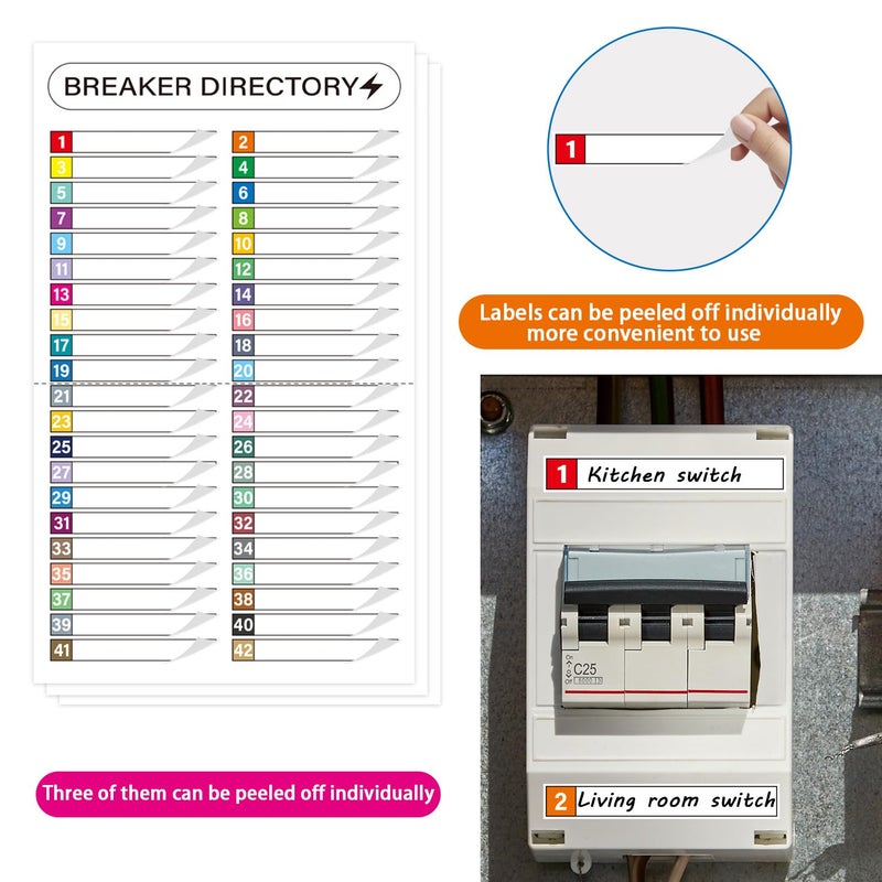 STARLIBOO 16 Sheets Breaker Panel Labels, Electrical Box Sticker Numbers Breaker Panel Labels Electrical Sticker Number Catalog Load Center Adhesive Waterproof Durable- Mix Colors - Image 3