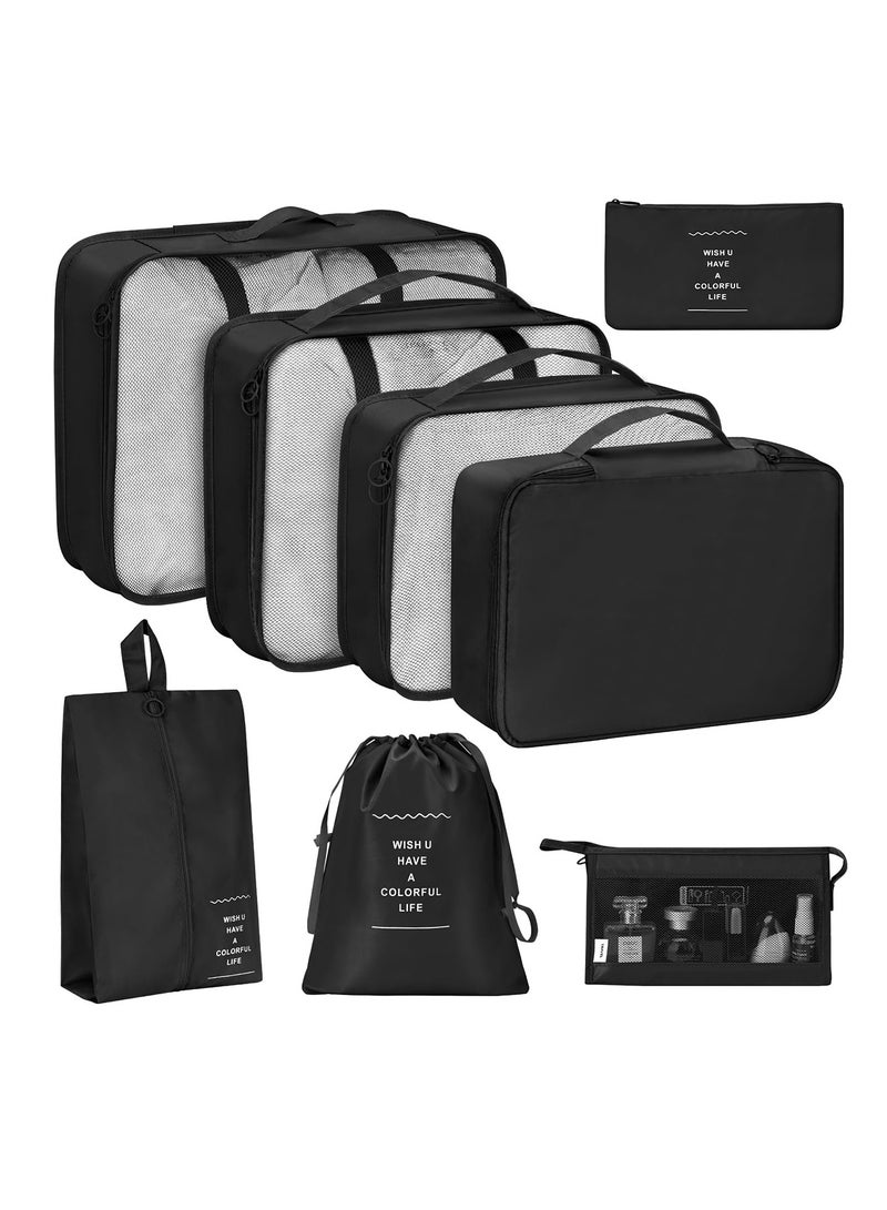 Eowhitu Travel Packing Organizers Set 8 Pieces,Waterproof Travel Bags for Suitcase, Packing Cubes for Storage Luggage, Bra, Underwear and Shoes Pouches 8 Packs-Black - Image 1