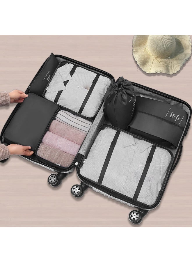 Eowhitu Travel Packing Organizers Set 8 Pieces,Waterproof Travel Bags for Suitcase, Packing Cubes for Storage Luggage, Bra, Underwear and Shoes Pouches 8 Packs-Black - Image 2