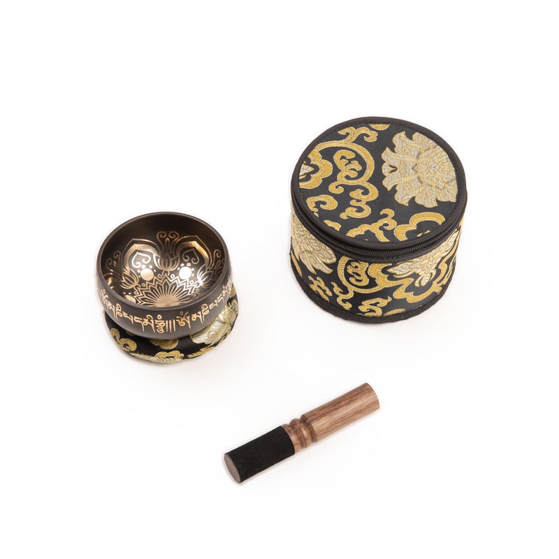 HIMALAYAN BAZAAR Tibetan Singing Bowl Set - 4" Easy To Play Authentic Handmade For Meditation Sound 7 Chakra Healing By HIMALAYAN BAZAAR (Black with Box, 4") - Image 4