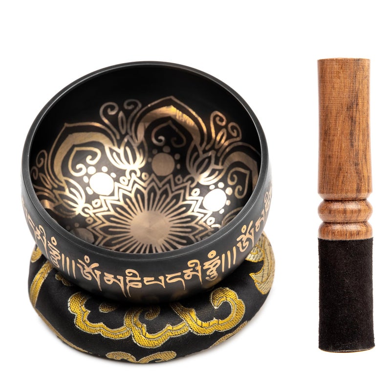 HIMALAYAN BAZAAR Tibetan Singing Bowl Set - 4" Easy To Play Authentic Handmade For Meditation Sound 7 Chakra Healing By HIMALAYAN BAZAAR (Black with Box, 4") - Image 2