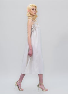BITOLIA GALLERY Medium Ivory Linen Dress with Spaghetti Strap and Frills  - Image 4