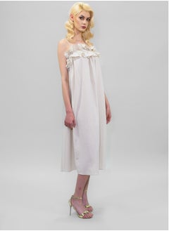 BITOLIA GALLERY Medium Ivory Linen Dress with Spaghetti Strap and Frills  - Image 3