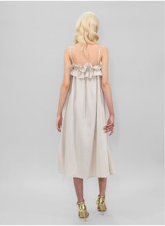 BITOLIA GALLERY Medium Ivory Linen Dress with Spaghetti Strap and Frills  - Image 2