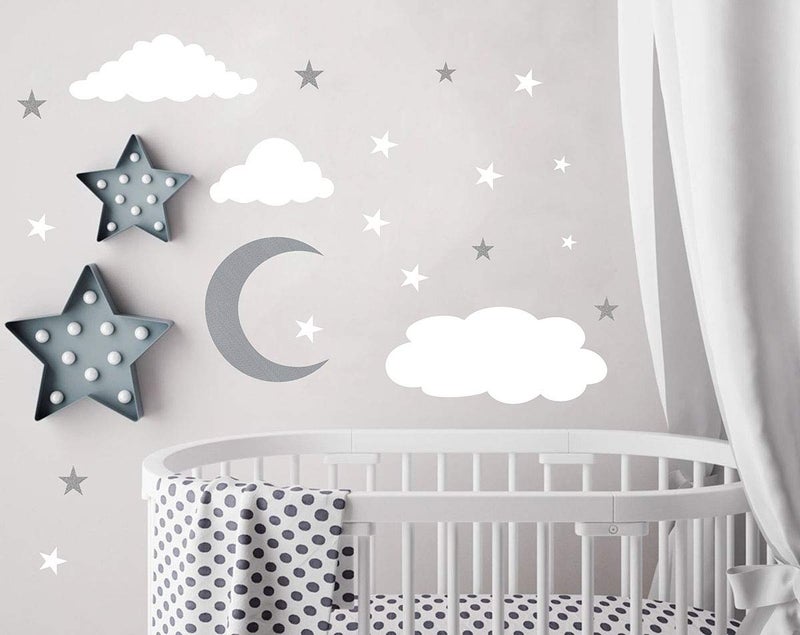 Clouds Decals Moon and Stars Wall Decal Kids Wall Decals Wall Stickers Peel and Stick Removable Wall Stickers Kids Room Decoration Good Night Nursery Decor