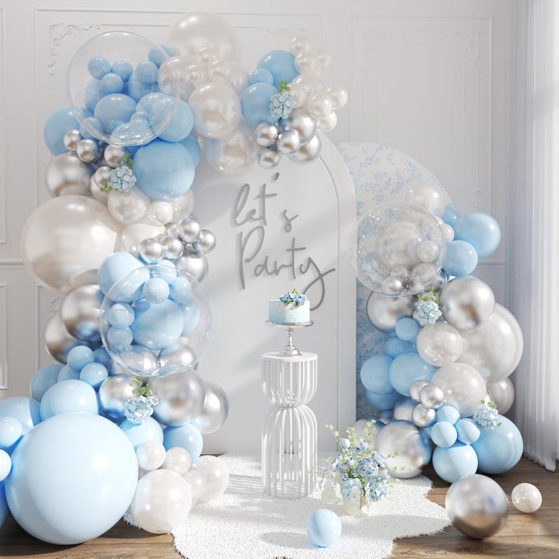NUTTYBASH Blue and Silver Balloon Arch Kit Blue Pearl White Clear Balloon Garland Kit for Wedding Birthday Baby Shower Gender Reveal Bridal Engagements Decorations - Image 3