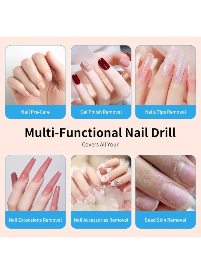 Electric Nail Drill Professional 45000RPM, Rechargeable Nail File Machine with 6Bits & 6 Sanding Bands, Portable E-File for Acrylic Gel Nails, Manicure Pedicure Kit. - Image 5