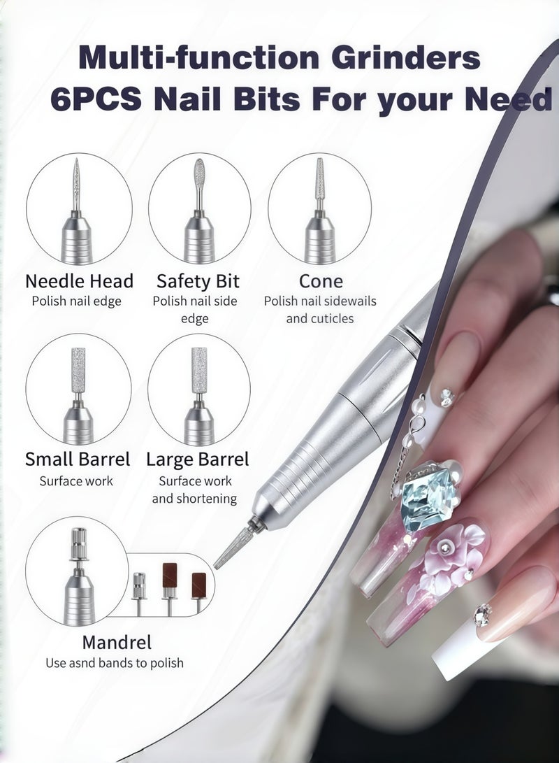 Electric Nail Drill Professional 45000RPM, Rechargeable Nail File Machine with 6 Bits & 6 Sanding Bands, Portable E-File for Acrylic Gel Nails, Manicure Pedicure Kit. - Image 2