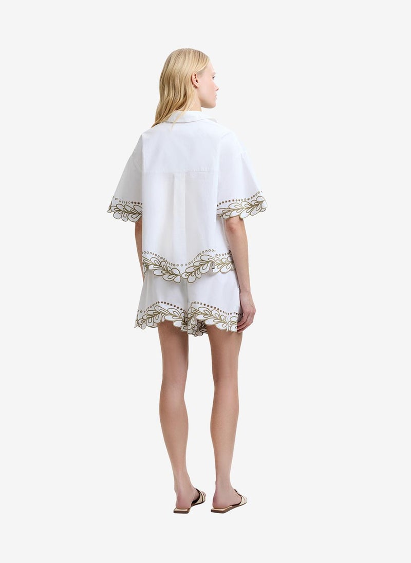 French Connection Women's Linen White/Sage Alissa Cotton Trim Shirt - Image 4