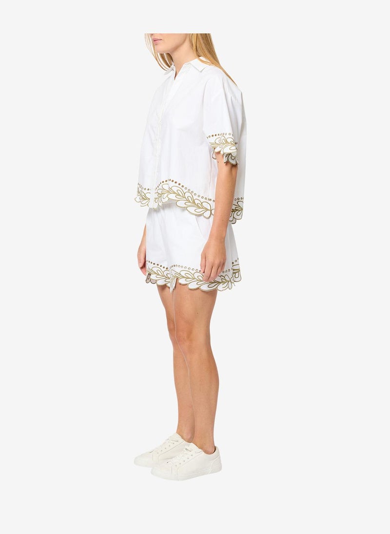 French Connection Women's Linen White/Sage Alissa Cotton Trim Shirt - Image 3