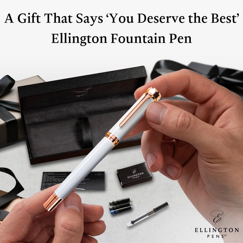 Ellington Pens Luxury Fountain Pen Set - Extra Fine Nib - Includes 3 Ink Cartridges, Refillable Ink Converter, Gift Box - Fountain Pens For Writing, Calligraphy, Journaling, Sketching (Alpine Rose) - Image 3