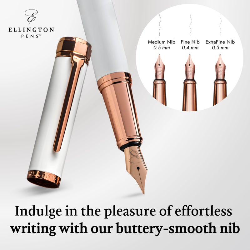 Ellington Pens Luxury Fountain Pen Set - Extra Fine Nib - Includes 3 Ink Cartridges, Refillable Ink Converter, Gift Box - Fountain Pens For Writing, Calligraphy, Journaling, Sketching (Alpine Rose) - Image 5