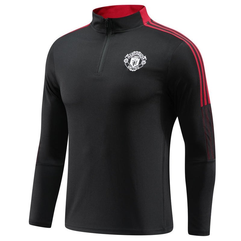 Manchester United Black Home Black Half Zip Long Sleeve Football Training Suit Suit Light Board Adult Sportswear Outfit - Image 2
