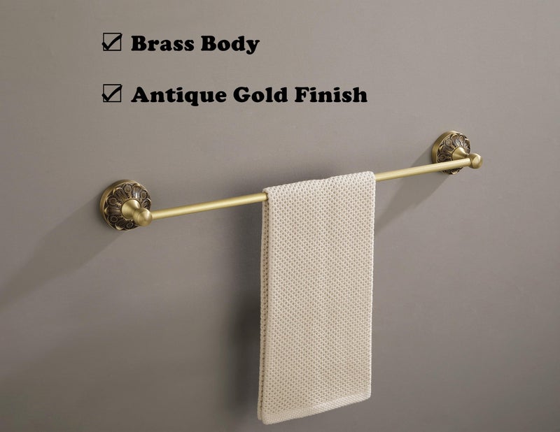 Lucyound Antique Brass Towel Bar Wall Mount, 24 inch Bath Towel Rod Holder, Vintage Gold Decorative Bathroom Accessories, Brass Petal-Relief Series - Image 3