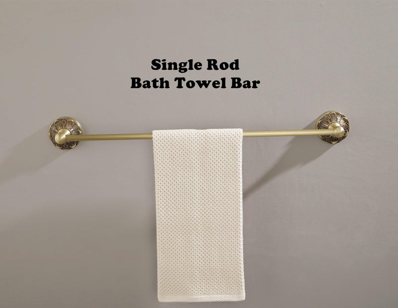 Lucyound Antique Brass Towel Bar Wall Mount, 24 inch Bath Towel Rod Holder, Vintage Gold Decorative Bathroom Accessories, Brass Petal-Relief Series - Image 2
