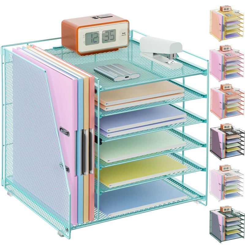 gianotter 6-Tier Paper Organizer With Magazine Holder, Desk Organizers and Accessories, Desk Accessories & Workspace Organizers, File Organizer for Office Supplies Storag (Blue, 6-Tier) - Image 1