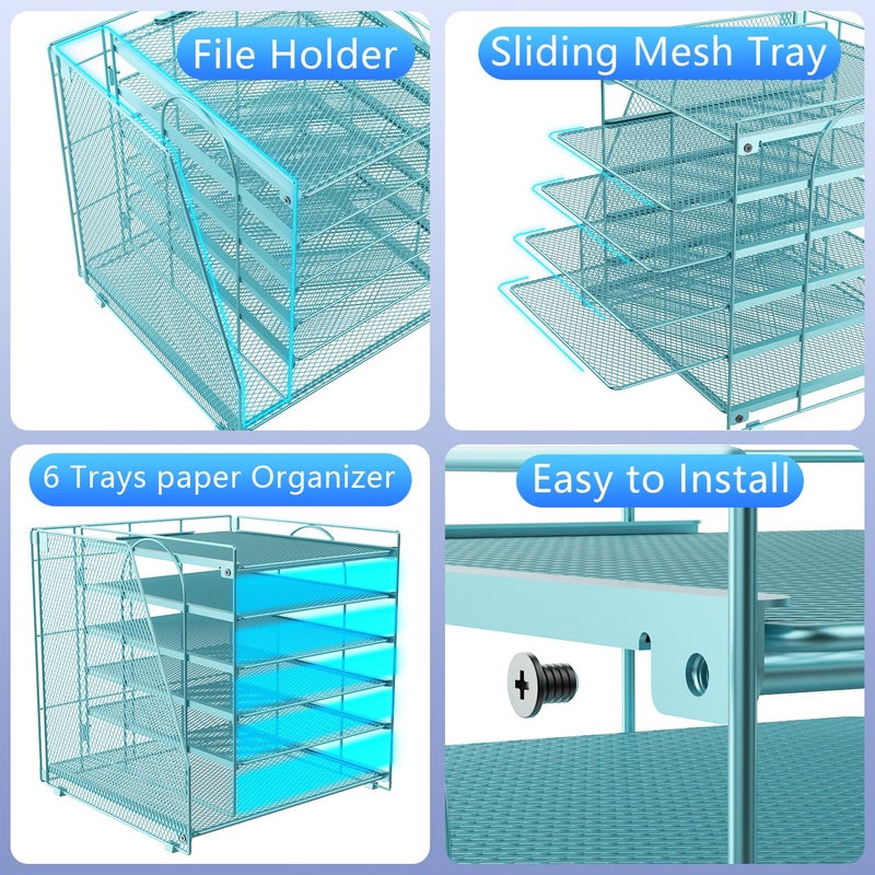 gianotter 6-Tier Paper Organizer With Magazine Holder, Desk Organizers and Accessories, Desk Accessories & Workspace Organizers, File Organizer for Office Supplies Storag (Blue, 6-Tier) - Image 3