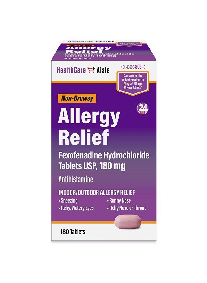 HealthCareAisle Allergy Relief - Fexofenadine Hydrochloride Tablets USP, 180 mg – 180 Tablets – Allergy Medication, Non-Drowsy 24-Hour Allergy Relief - Image 1
