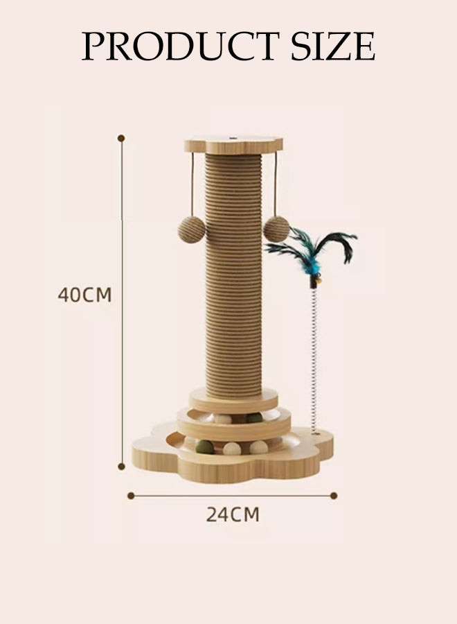 DUNISO Wooden Cat Scratching Post,Cat Scratcher with 2 Sisal Hanging Balls ,2 Level Cat TrackBalls and Interactive Feather Toy for Indoor Cats - Image 2