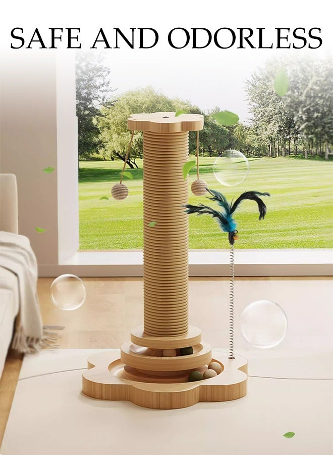 DUNISO Wooden Cat Scratching Post,Cat Scratcher with 2 Sisal Hanging Balls ,2 Level Cat TrackBalls and Interactive Feather Toy for Indoor Cats - Image 4