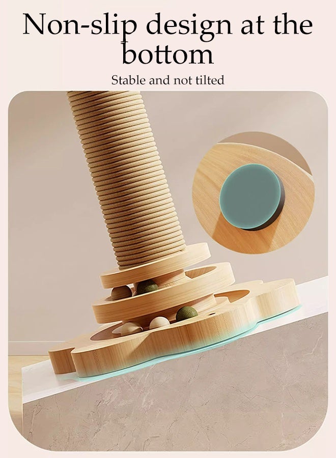 DUNISO Wooden Cat Scratching Post,Cat Scratcher with 2 Sisal Hanging Balls ,2 Level Cat TrackBalls and Interactive Feather Toy for Indoor Cats - Image 5