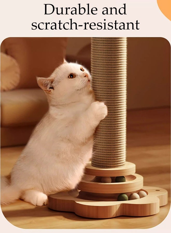 DUNISO Wooden Cat Scratching Post,Cat Scratcher with 2 Sisal Hanging Balls ,2 Level Cat TrackBalls and Interactive Feather Toy for Indoor Cats - Image 3