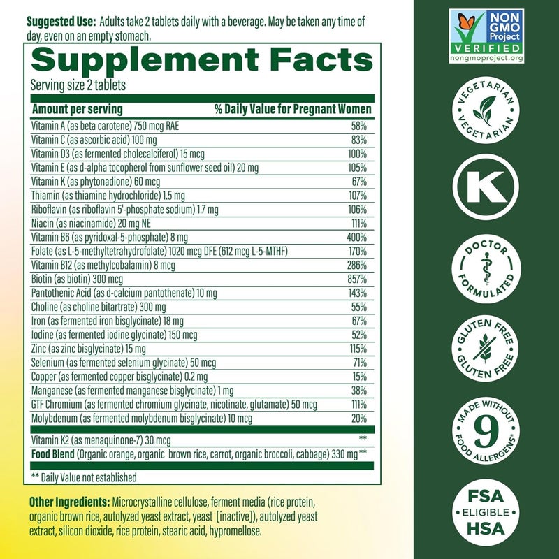 MegaFood Baby & Me 2 Prenatal Multi - Prenatal Vitamins for Mom & Developing Baby - 60 Tablets - Image 2