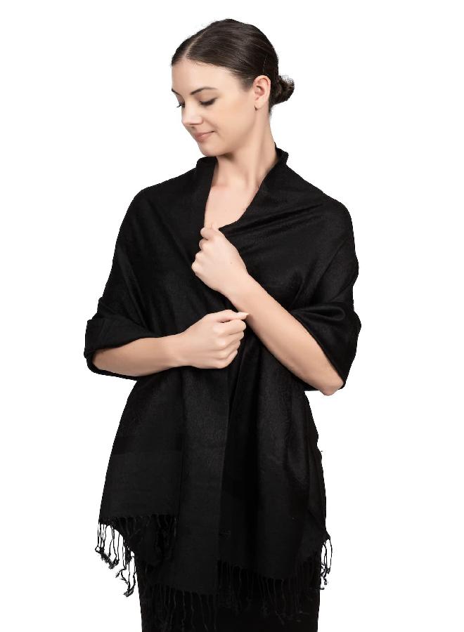 Achillea Two Tone Vintage Jacquard Paisley Pashmina Shawl Wrap Scarf (Black) - Image 1