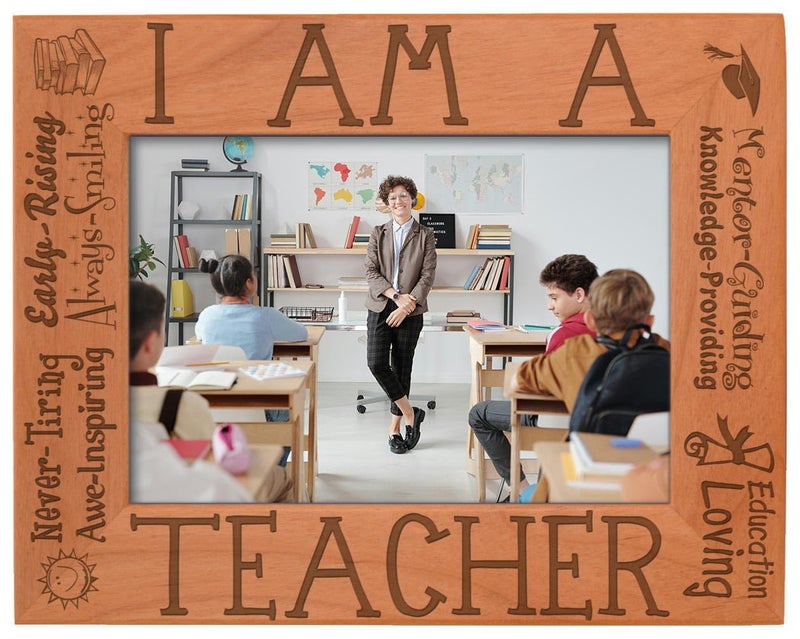 ThisWear Teacher Appreciation Gift I am a Teacher Poem Natural Wood Engraved 5x7 Landscape Picture Frame Wood